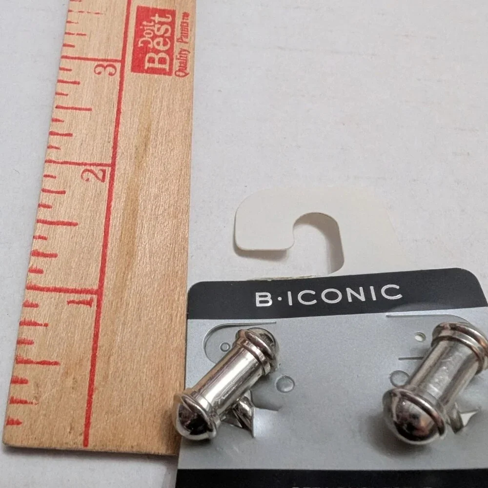 B Iconic cuff links silver tone metal barbells org‎ packaging 1 inch vintage